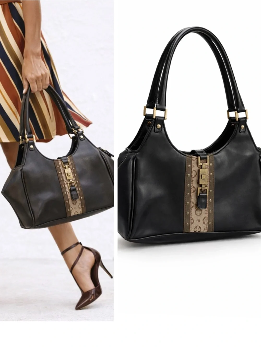 Mondani NY Vintage Brown Leather Retro Style Feminine Chic Shoulder Bag